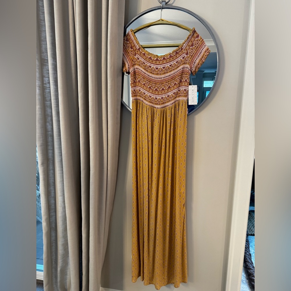 Mustard Boho Maxi Dress NWT LG